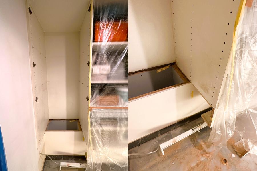 木製造作家具【リメイク（再活用）：玄関収納】玄関収納の一部をベンチ付きのコート掛けに　OJIKI工房