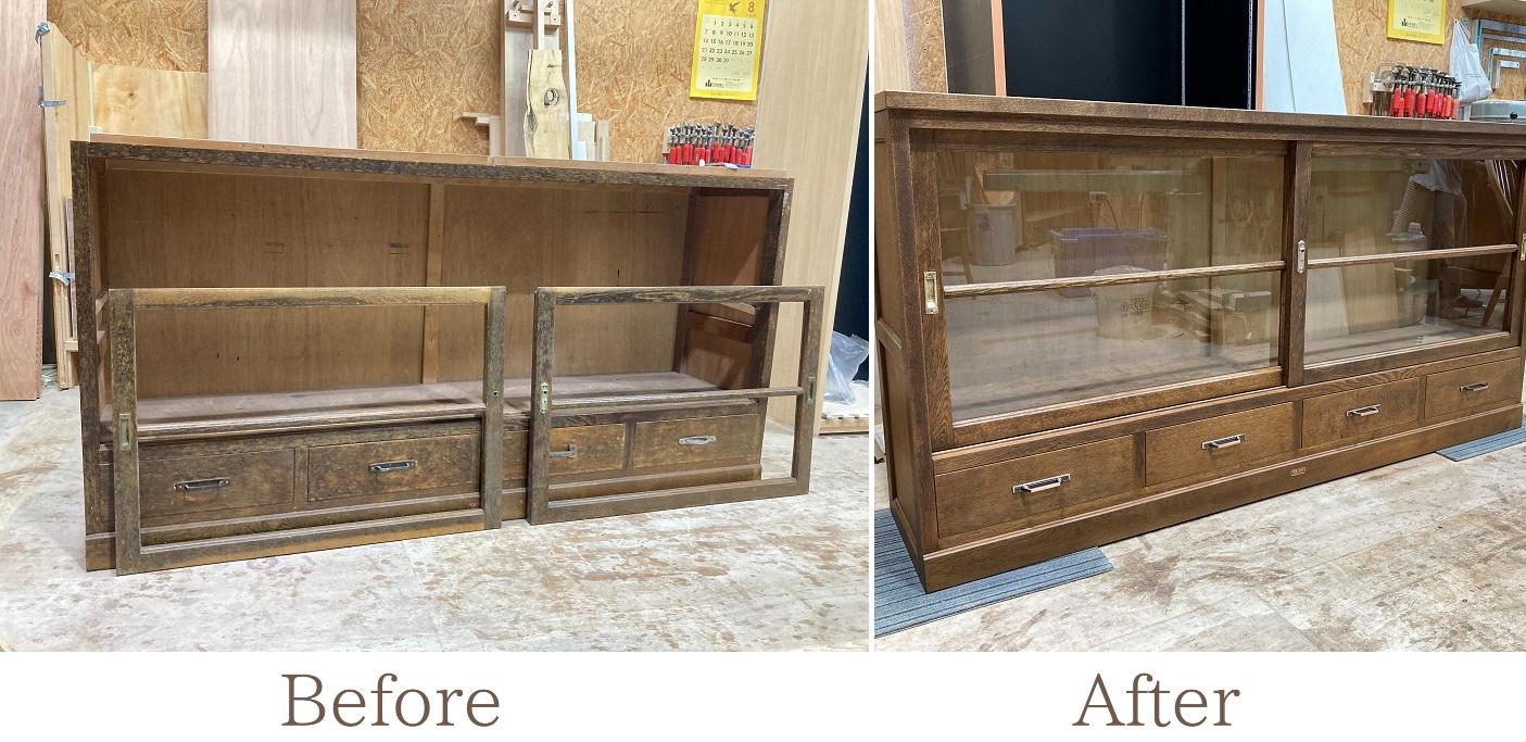 ［リペア家具：サイドボード］古い家具がここまで変わる｜ナラ材サイドボードの塗装・補修　OJIKI工房
