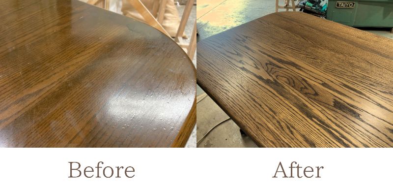 《家具 修理 / メンテナンス：ダイニングテーブル》ナラ材の天板の補修・塗装直し　OJIKI工房