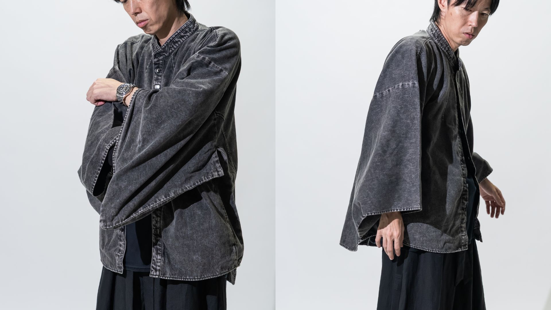 新作｜岡山デニムの陰影を纏う、Kimono Denim Shirt “VINTAGE BLACK”
