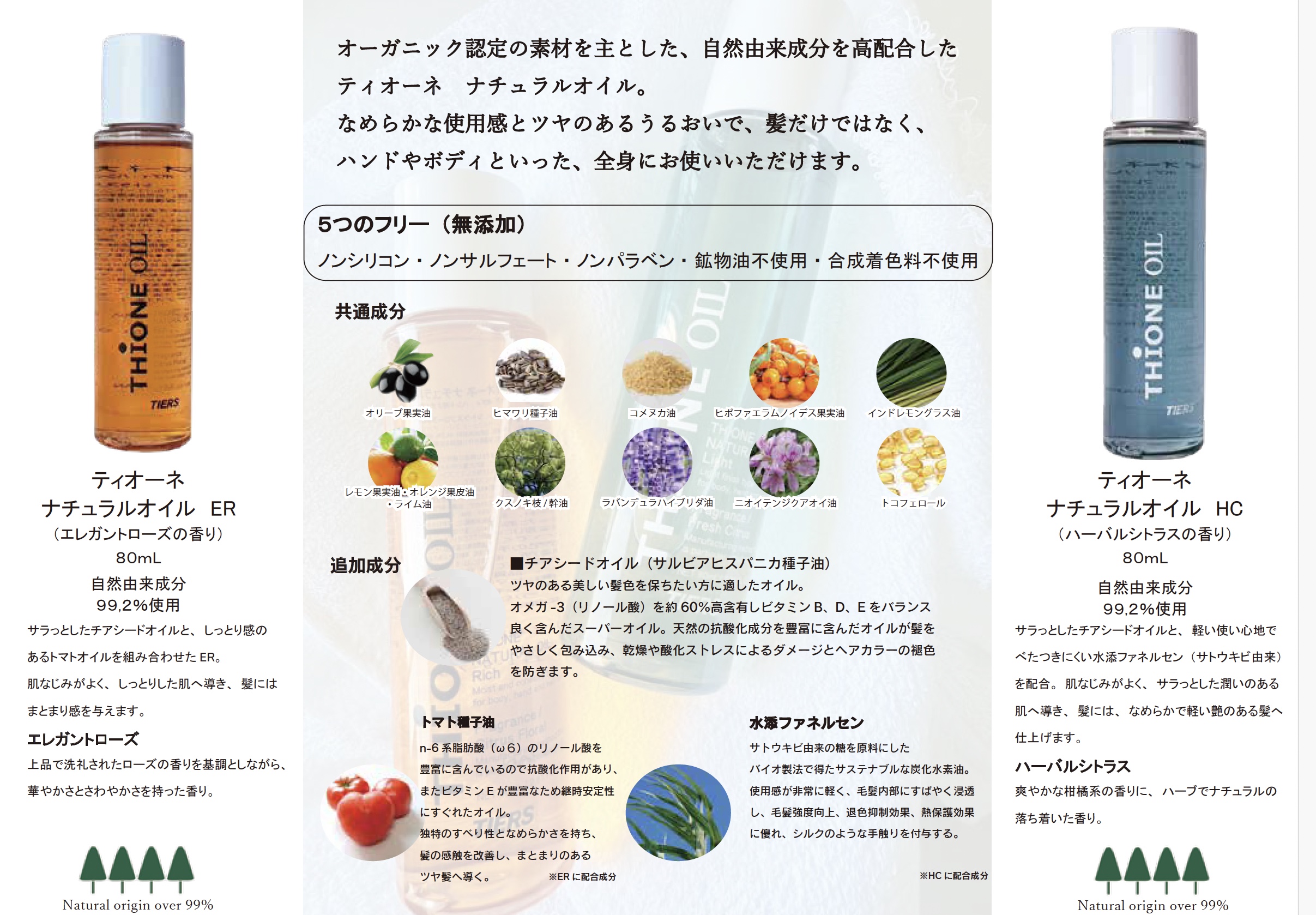 新商品　オーガニック認定の素材を主とした、自然由来成分を高配合したティオーネ ナチュラルオイル