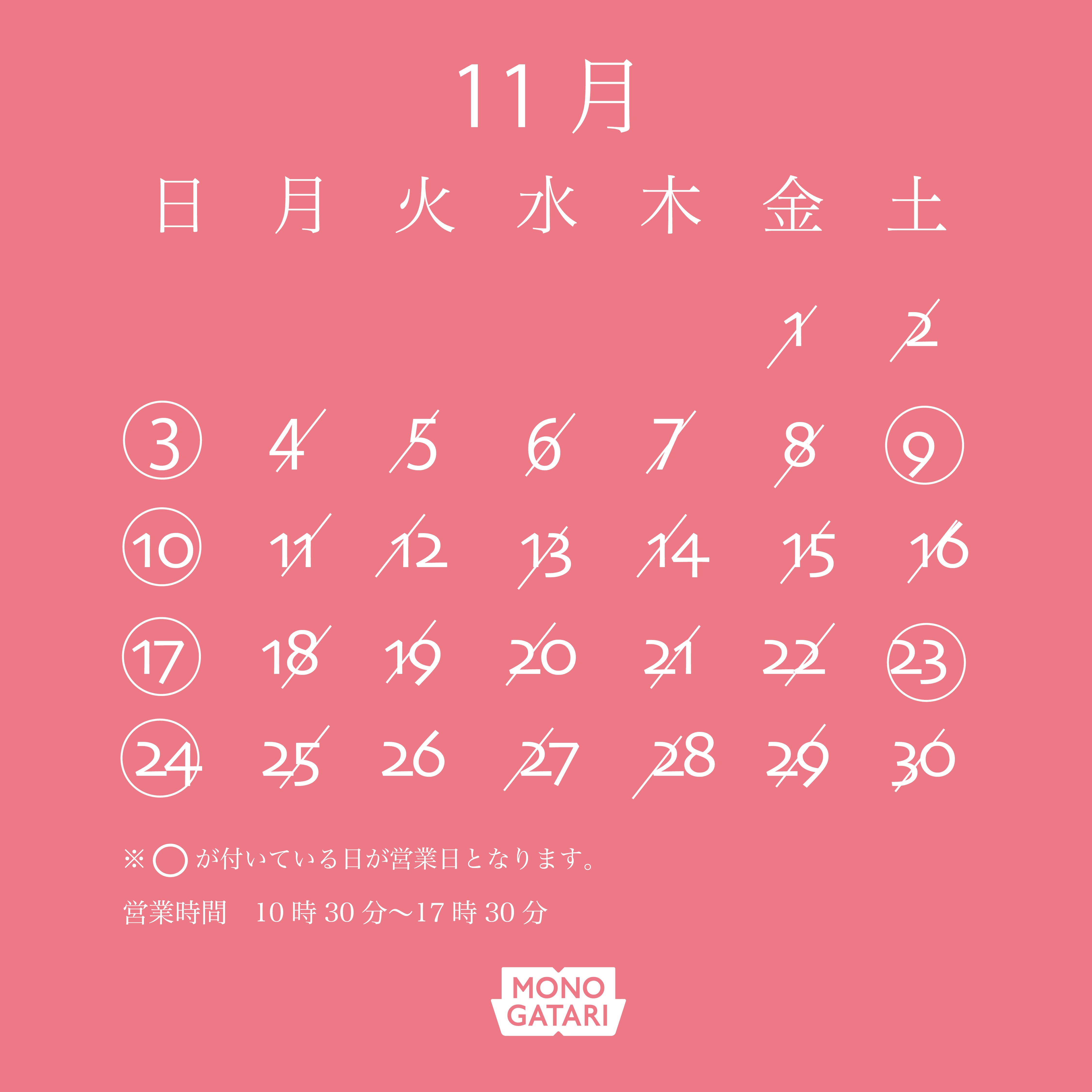 11月実店舗営業日