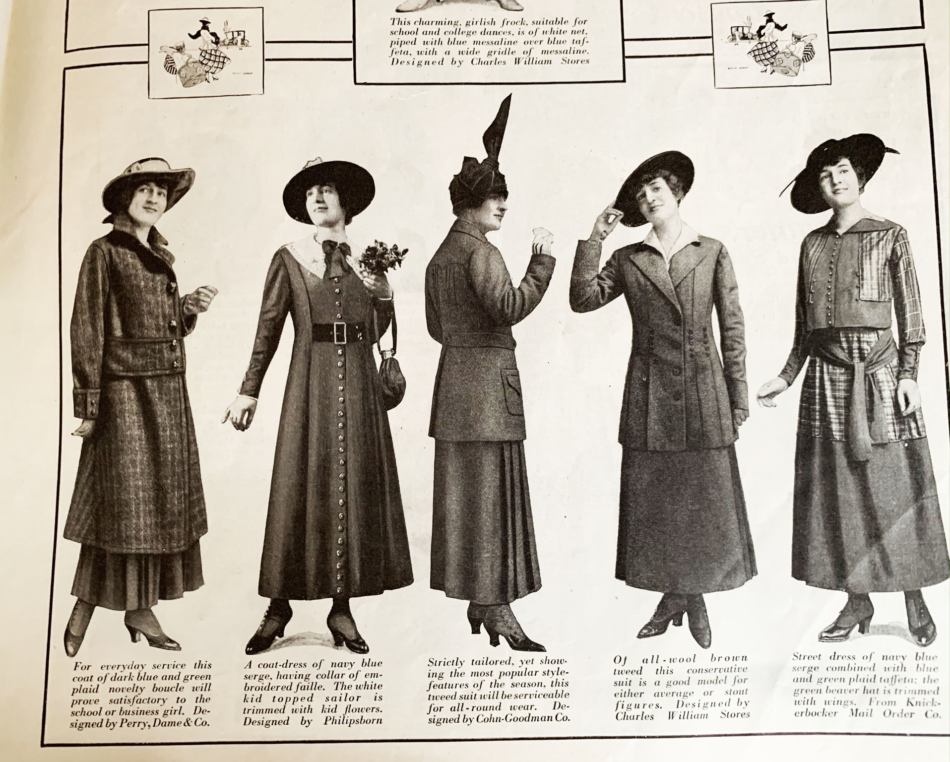 1915年のファッションとボタンブーツ。
